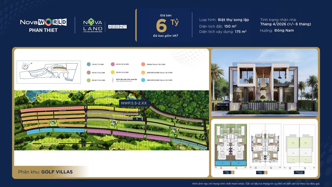 Biệt thự song lập Villas Golf NovaWorld Phan Thiết 150m² - Hướng Đông, pháp lý rõ ràng