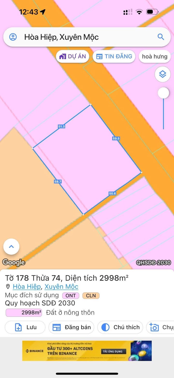 Đất nền 3000m² tại xã Hòa Hiệp, huyện Xuyên Mộc - Giá chỉ 375 triệu!