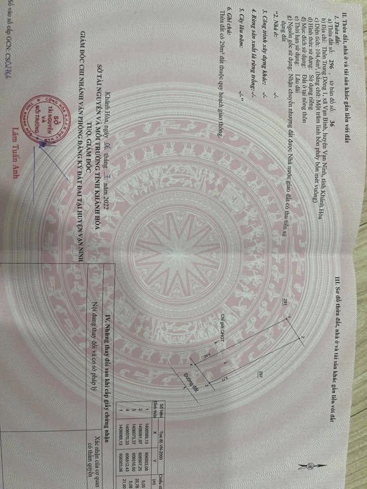 Bán đất thổ cư Vạn Ninh Khánh Hòa 104m² giá 800 triệu - Tiềm năng tăng giá cao!