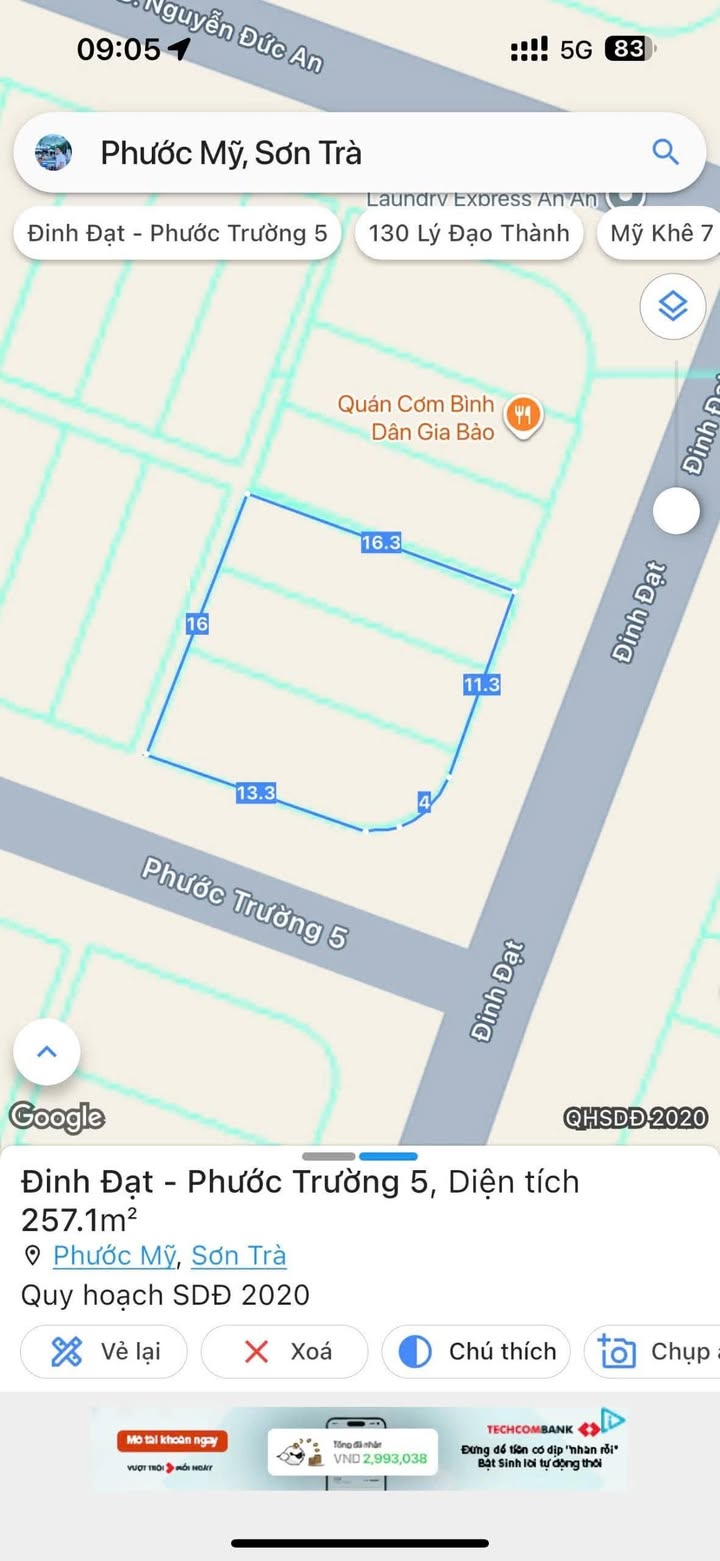 Đất nền lô góc 2 mặt tiền Đinh Đạt, Sơn Trà 264m² - Cơ hội đầu tư lý tưởng!