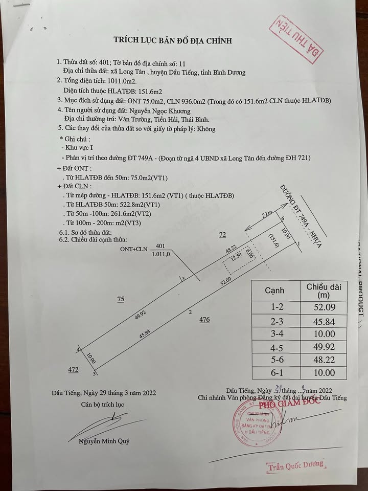 Đất nền mặt tiền ĐT749A, Long Tân, Bình Dương 1000m² giá 6 tỷ - Cơ hội đầu tư sinh lời!