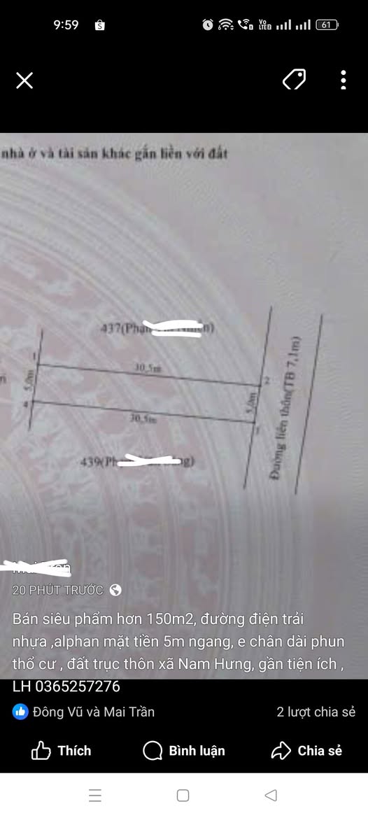 Đất thổ cư Thôn Nam Hưng, Tiên Lãng 152m² giá chỉ 1.368 tỷ - Cơ hội đầu tư hấp dẫn!