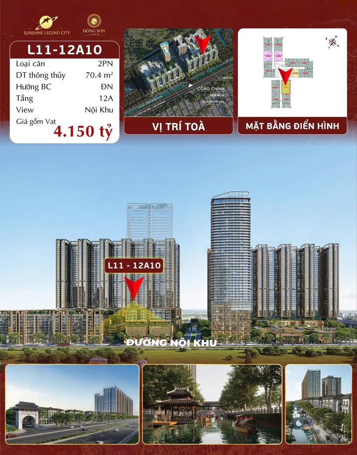 Căn hộ 2PN Tòa L11 Sunshine Legend City 70m² giá 3.8 tỷ - Không gian sống xanh đẳng cấp!