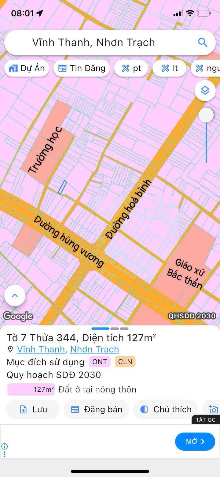 Đất nền Vĩnh Thanh, Nhơn Trạch 127m² giá 1.8 tỷ - Đường ô tô vào tận nơi!