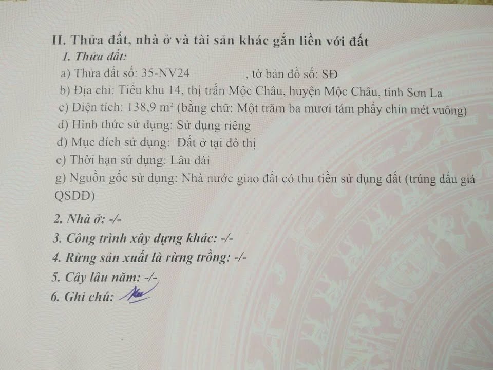 Đất chính chủ khu hành chính Mộc Châu 138.9m² giá 3 tỷ - Địa điểm lý tưởng cho tương lai!