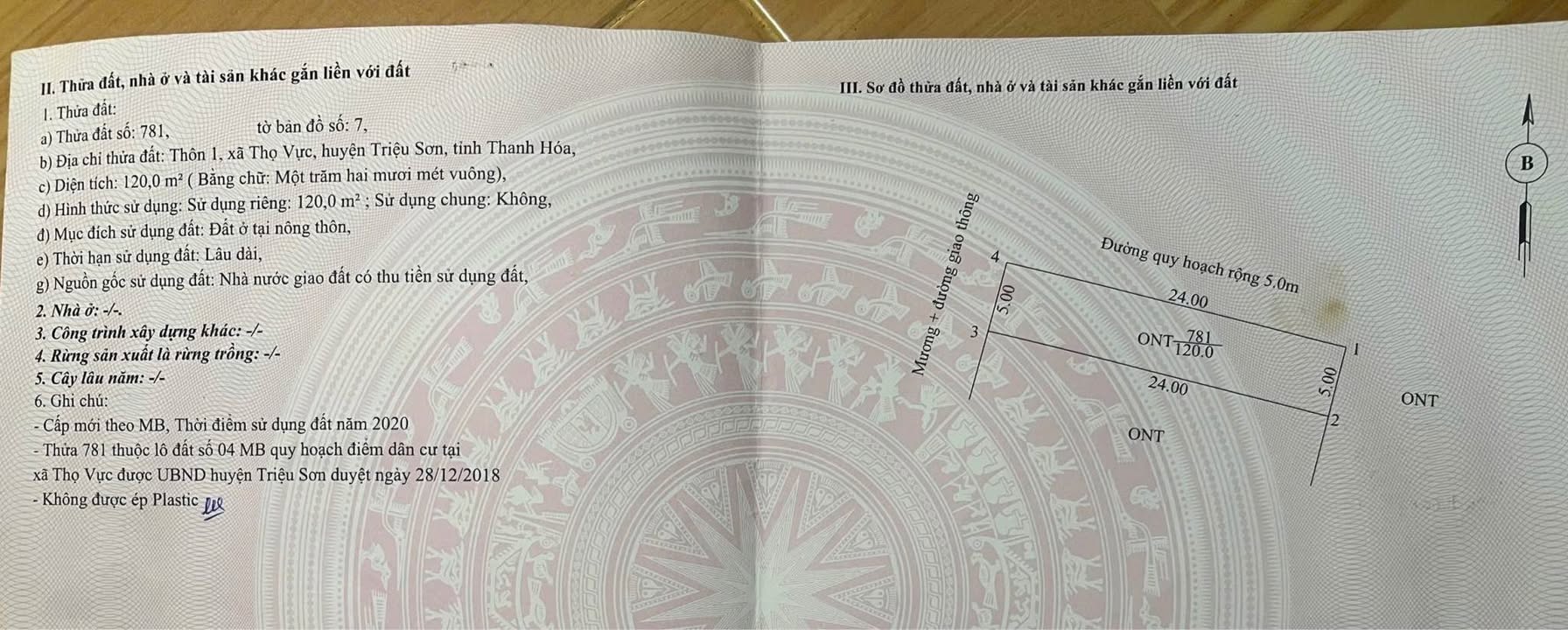 Lô đất thổ cư 120m² tại Thọ Vực, Triệu Sơn - Giá đầu tư hấp dẫn!