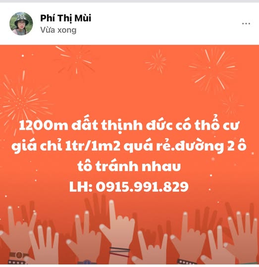 Đất thổ cư Thịnh Đức, Thái Nguyên 1200m² giá chỉ 1.2 tỷ - Cơ hội đầu tư tuyệt vời!