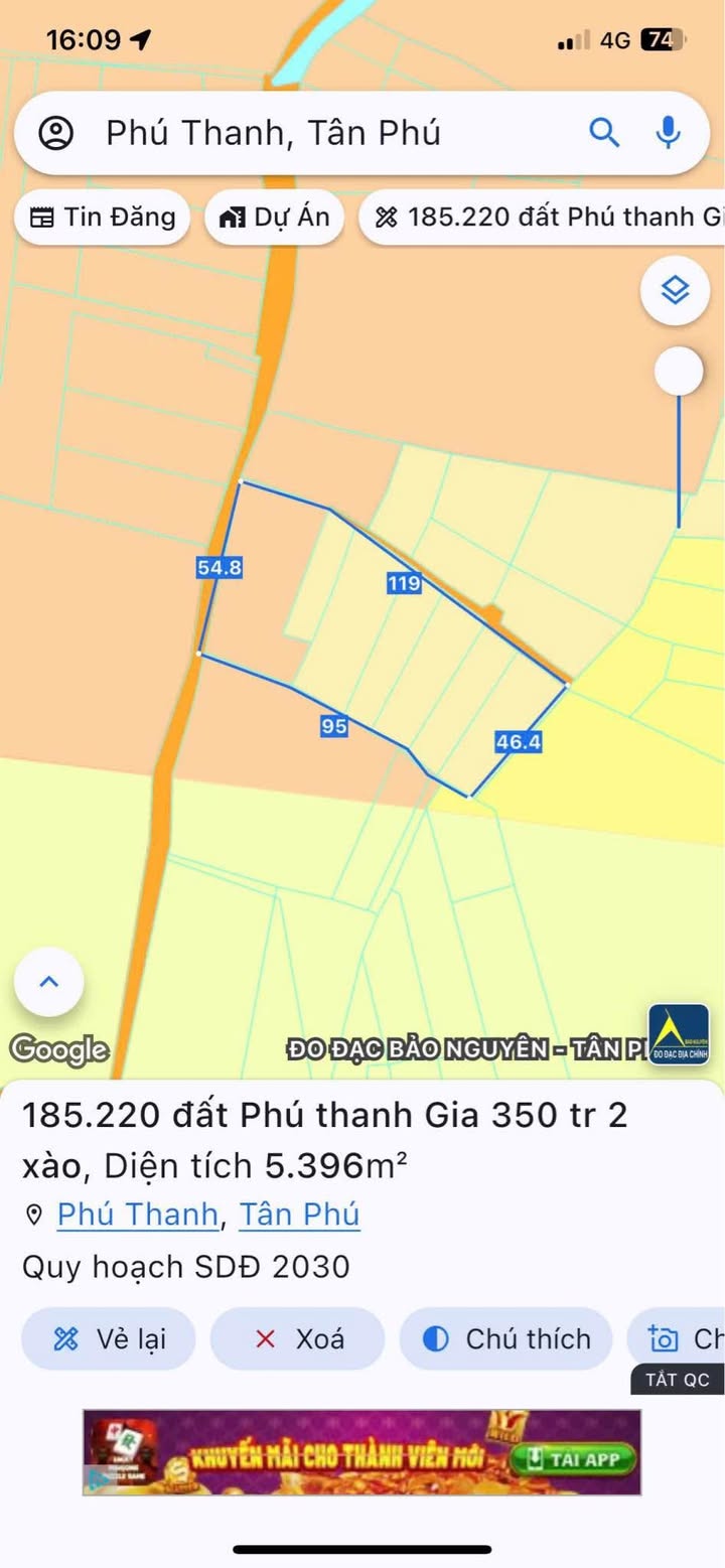 Đất Phú Thanh 5.300m² giá 1.75 tỷ - Mặt tiền đường bê tông, đầu tư sinh lời!