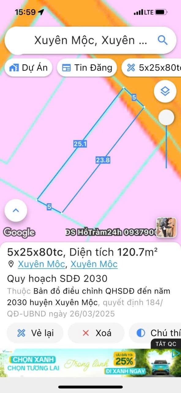 Đất nền Xuyên Mộc 1000m² giá 850 triệu - Mặt tiền đường nhựa thuận lợi!