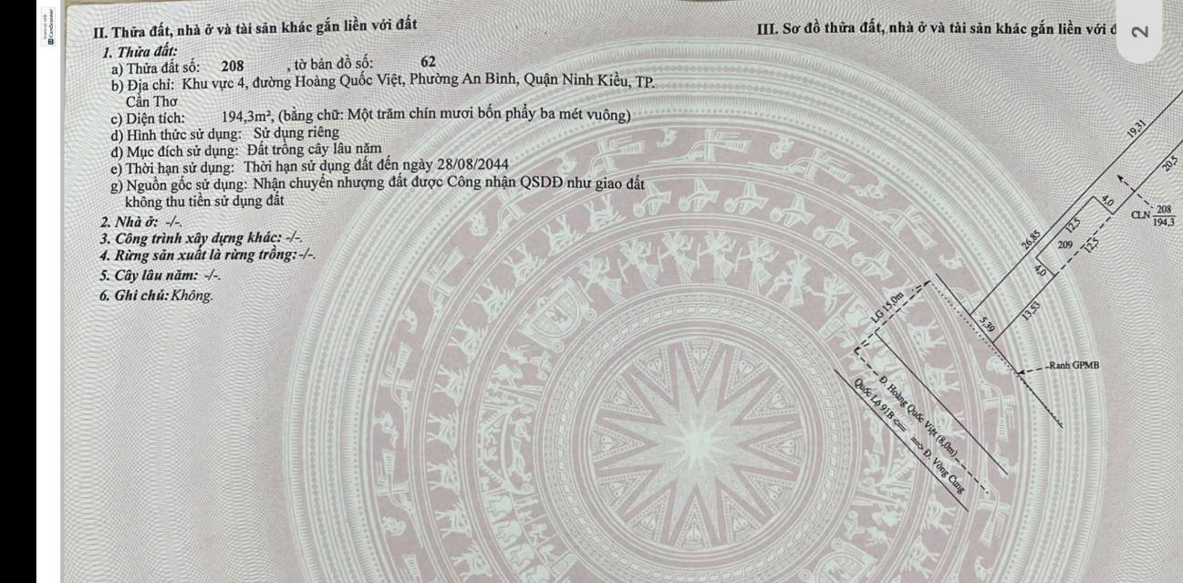 Nhà mặt tiền Hoàng Quốc Việt, Cần Thơ 244m² giá 10.8 tỷ - Đầu tư sinh lời ổn định!