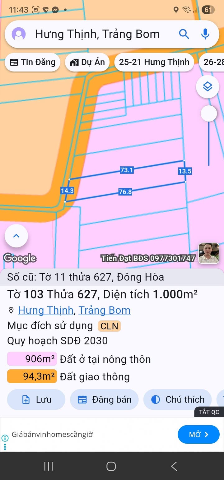 Đất nền 1.000m² Hưng Thịnh, Trảng Bom - Giá 1.8 tỷ, vị trí đẹp