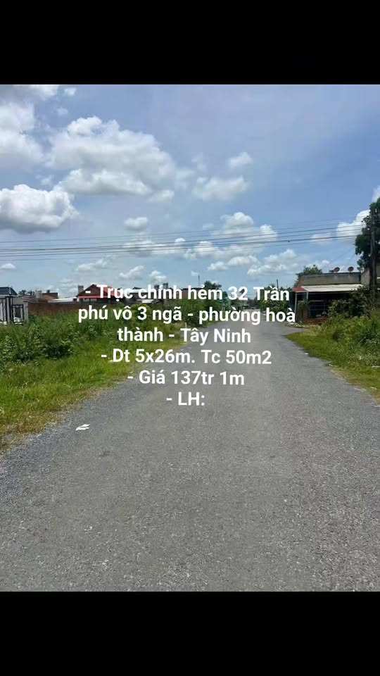 Đất nền Hẻm 32 Trần Phú, Hòa Thành, Tây Ninh 130m² giá 17.81 tỷ - Cơ hội đầu tư tuyệt vời!
