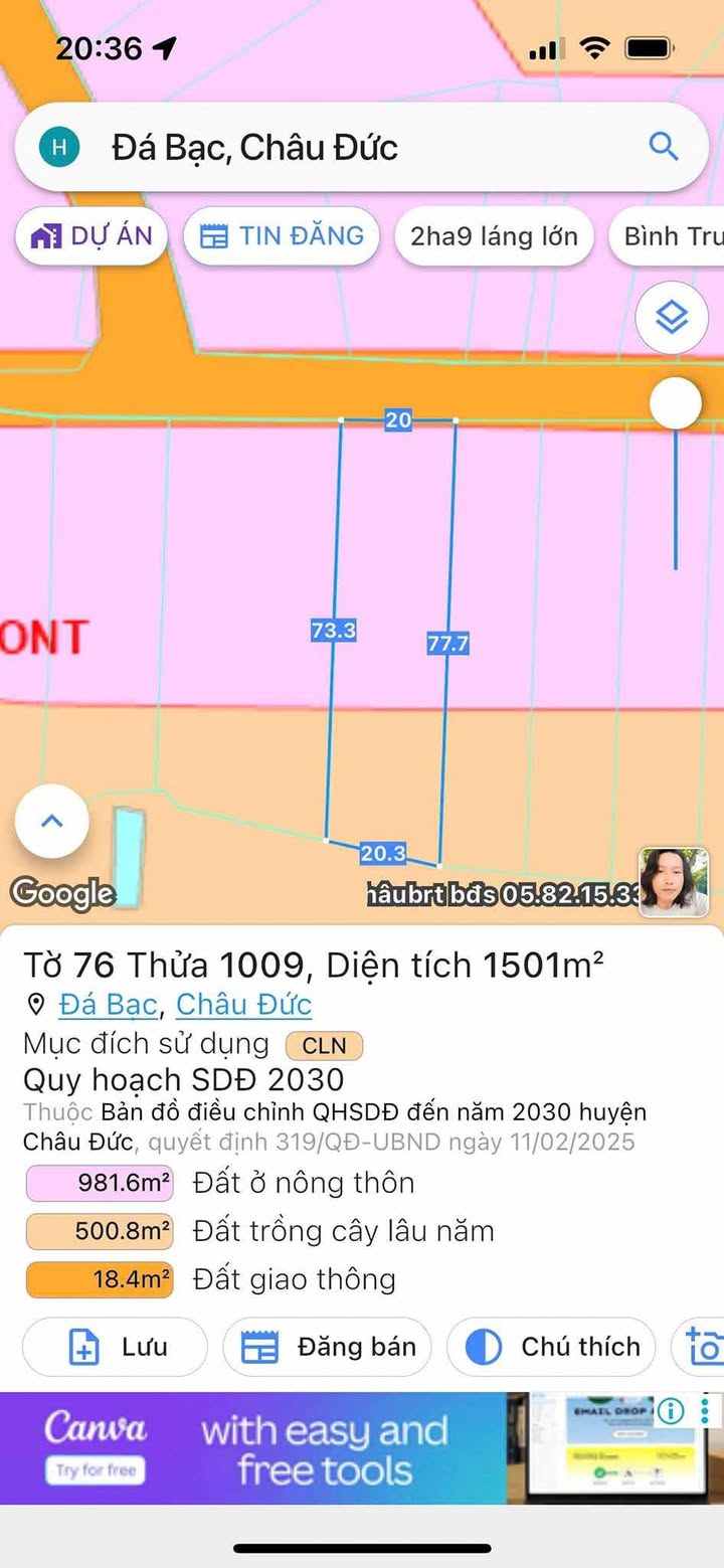 Đất nền xã Đá Bạc, huyện Châu Đức, 1540m² giá 2.05 tỷ - Cơ hội đầu tư tốt!