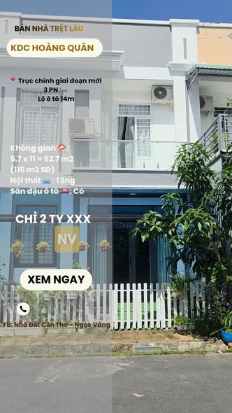 Nhà 2 tầng KDC Hoàng Quân, Cái Răng, 62m² giá 2.1 tỷ - Thích hợp ở và kinh doanh!