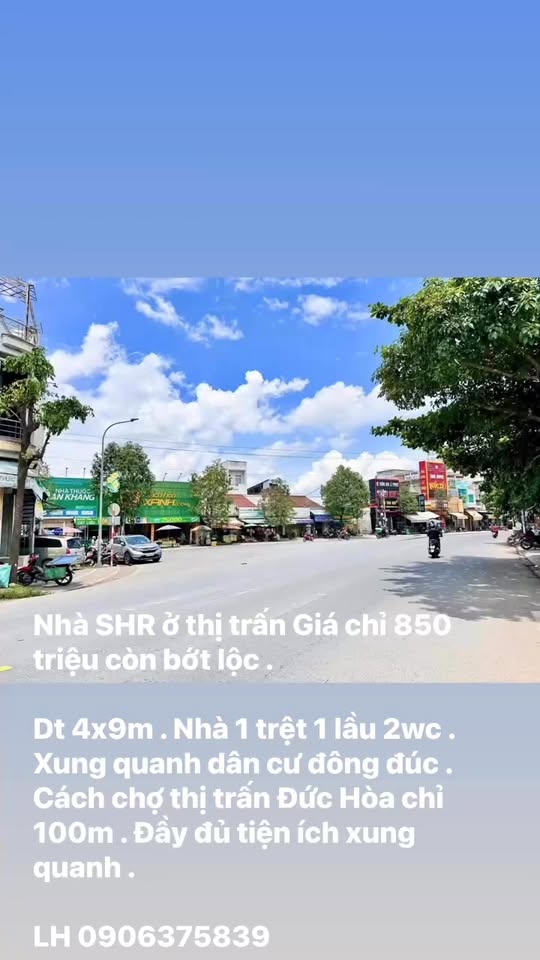 Nhà riêng Thị trấn Đức Hòa 36m² giá 850 triệu - Sổ hồng chính chủ, gần chợ