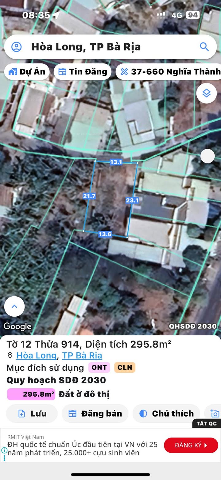 Đất nền Hòa Long Bà Rịa 299m² giá 3.1 tỷ - Cơ hội đầu tư tuyệt vời!