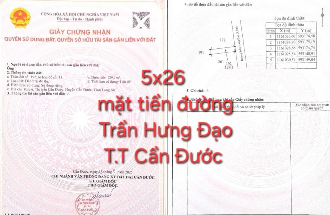 Nhà cấp 5 mặt tiền đường Trần Hưng Đạo, Cần Đước, 130m² - Giá chỉ 2.7 tỷ!