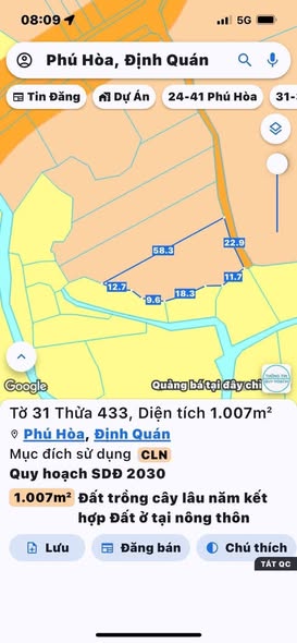 Đất nền Phú Hòa Định Quán 1000m² giá 550 triệu - View đẹp, không ngập lụt!