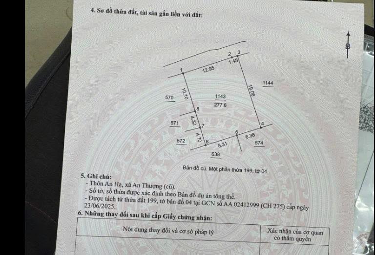 Đất nền An Thượng Hoài Đức 277m² giá 27.7 tỷ - Sổ đỏ chính chủ, vị trí đẹp!