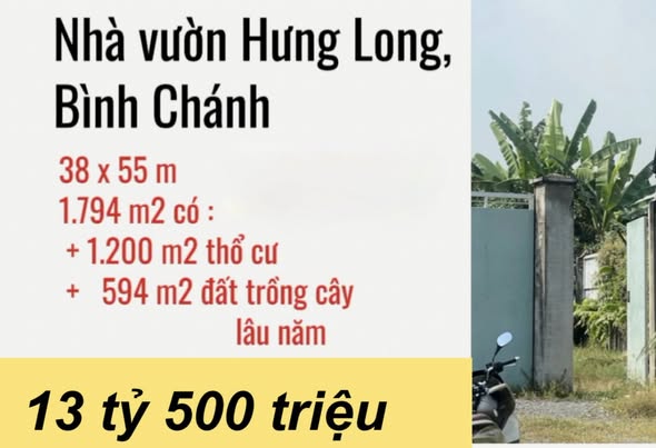 Đất vườn Hưng Long Bình Chánh 1794m² giá 13.5 tỷ - Cơ hội đầu tư hấp dẫn!