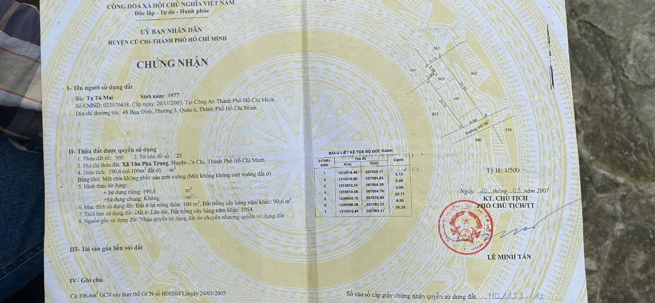 Đất thổ cư 190m² tại Tân Phú Trung - Giá chỉ 2.5 tỷ, thương lượng nhanh!