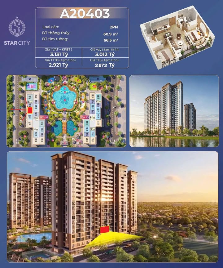 Căn hộ Vinhomes Star City Thanh Hóa 60.9m² giá 2.6 tỷ - Vị trí đắc địa, thiết kế tối ưu!