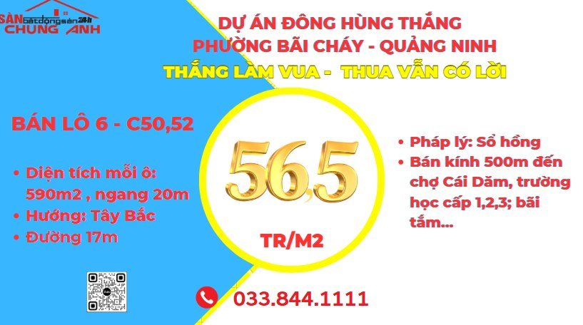 Đất nền dự án ĐỒNG HƯNG THẮNG Bãi Cháy 590m² giá 64.865 tỷ - Cơ hội đầu tư hấp dẫn!