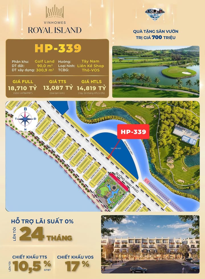 Shophouse 4 tầng tại Hải Phòng 90m² giá 13.087 tỷ - Vị trí đắc địa gần sân golf