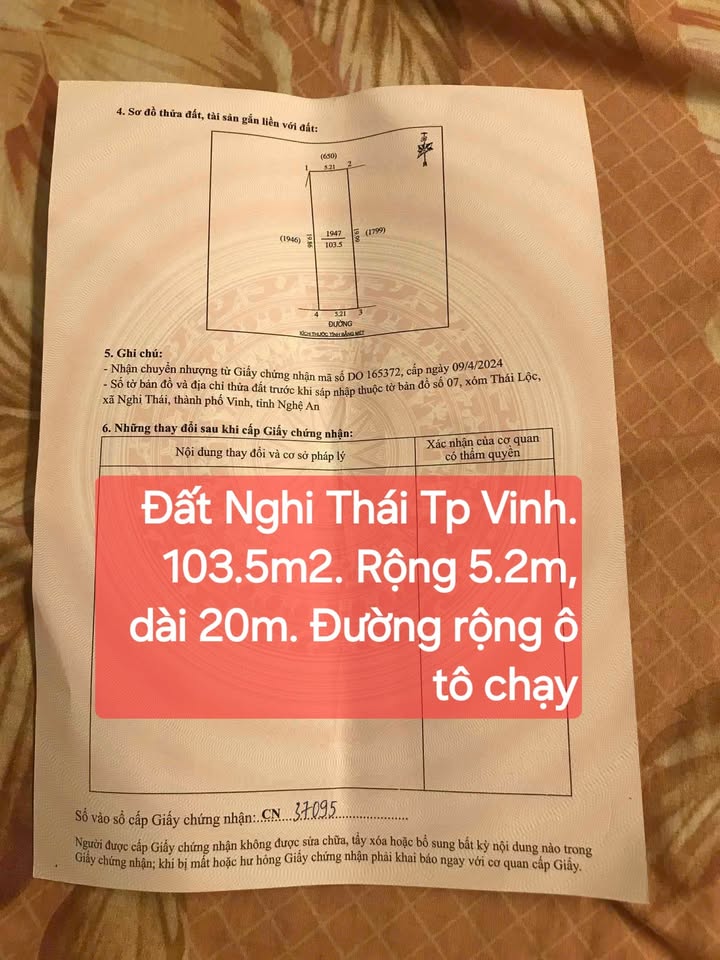 Đất Nghi Thái, TP Vinh 103m² giá 1 tỷ - Cơ hội đầu tư tuyệt vời!