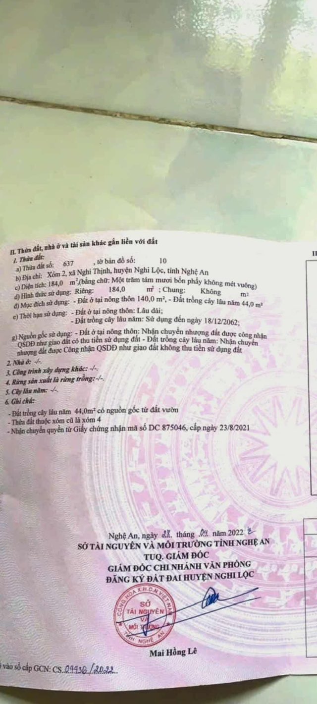 Đất nền Nghi Thịnh 184m² - Bán gấp, 2 mặt đường rộng 5m!