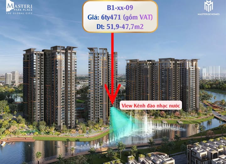 Căn hộ Masteri Park Place Quận 2 52m² giá 6.471 tỷ - View kênh đào nhạc nước tuyệt đẹp!