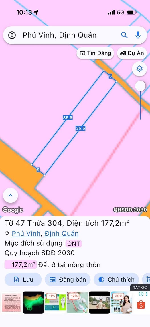 Đất thổ cư Phú Vinh 175m² giá 1.5 tỷ - Sổ hồng riêng, thuận tiện giao thông!