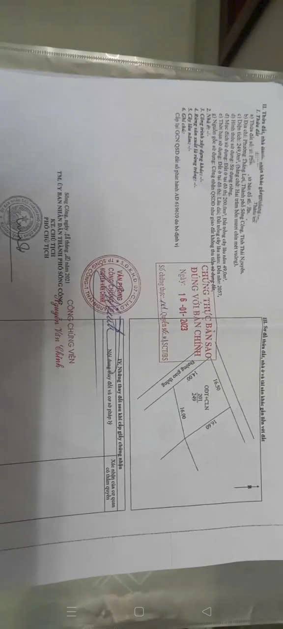 Đất thổ cư Sông Công 249m² giá 1 tỷ - Lô đất vuông vắn, xây nhà ngay!