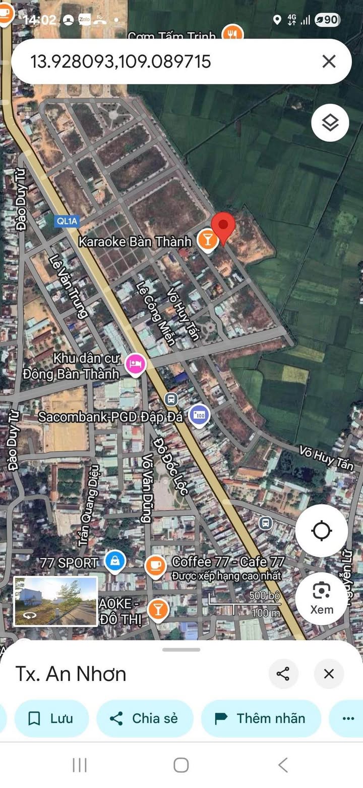 Đất nền Khu dân cư Đông Bàn Thành, An Nhơn 90m² giá 1.4 tỷ - Gần trục Lê Duẩn