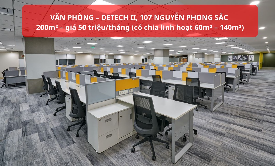 Cho thuê văn phòng Detech II Cầu Giấy 200m² giá 50 triệu - Thiết kế hiện đại và thuận tiện giao thông!