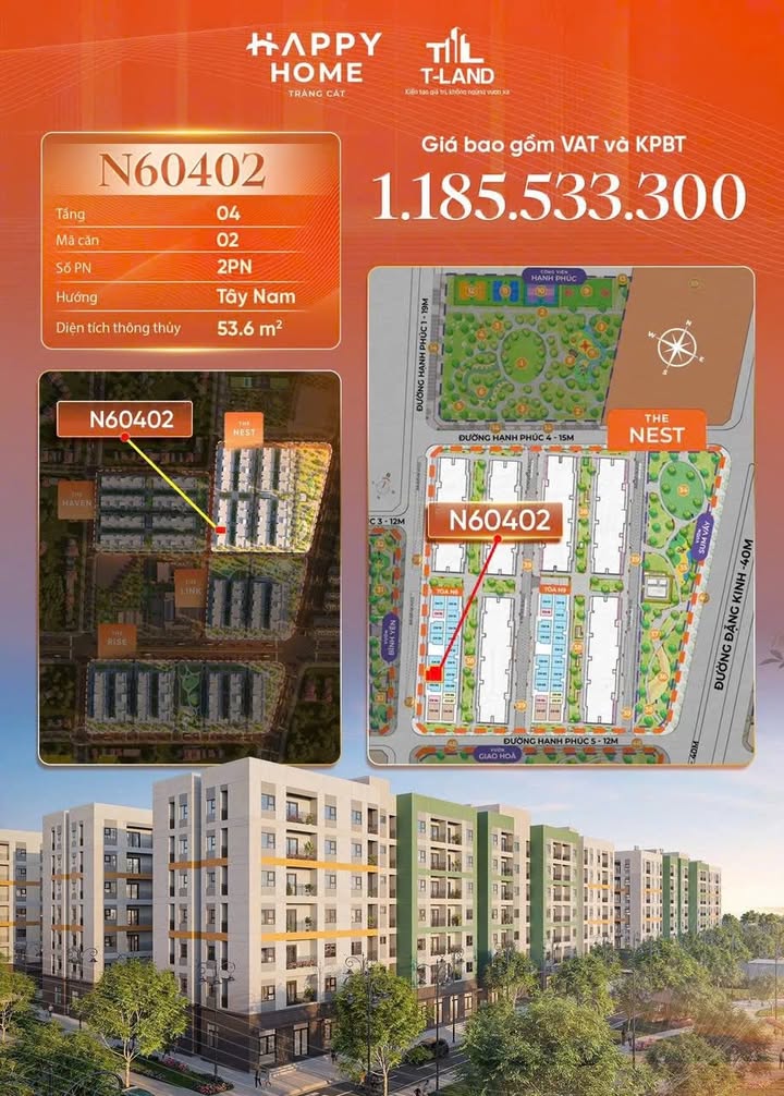 Căn hộ Tràng Cát Hải Phòng 53m² - Sổ hồng lâu dài, giá thỏa thuận!