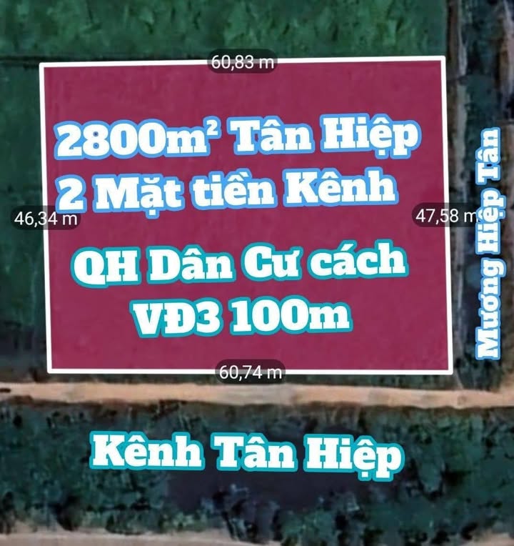 Lô đất vườn 2 mặt tiền Tân Hiệp 2880m² giá 17.89 tỷ - Đầu tư sinh lời hấp dẫn!