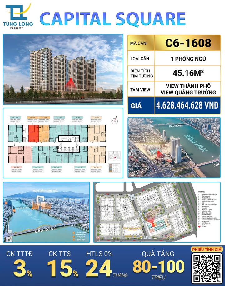 Căn hộ C6-1608 Capital Square Đà Nẵng 45m² giá 3.996 tỷ - Đầu tư sinh lời hấp dẫn!