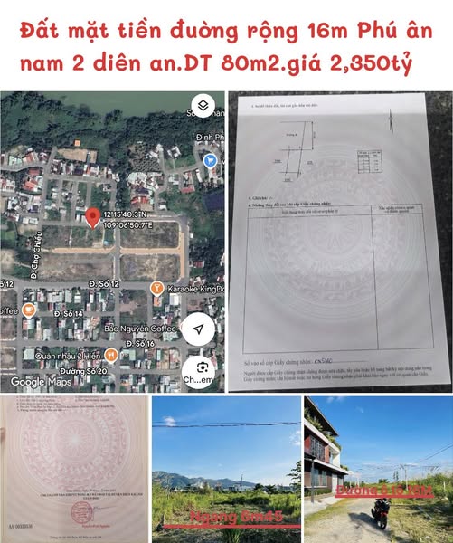 Đất mặt tiền đường Phú Ân Nam, Diên Khánh 80m² giá 2.35 tỷ - Cơ hội đầu tư tuyệt vời!
