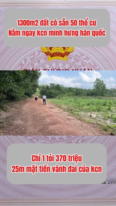 Đất nền KCN Minh Hưng Hàn Quốc 1300m² mặt tiền 25m - Đầu tư sinh lời hấp dẫn!