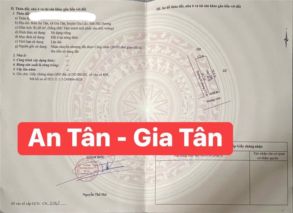 Đất nền lô góc Gia Tân, Gia Lộc 81.6m² giá 1 tỷ - Cơ hội đầu tư tuyệt vời!