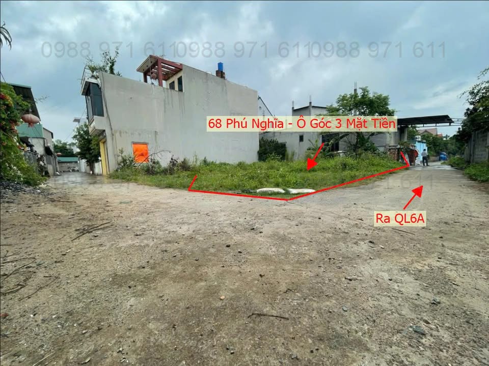 Đất nền lô góc 3 mặt tiền Phú Nghĩa 68m² - Gần QL6A, ô tô tránh thoải mái!