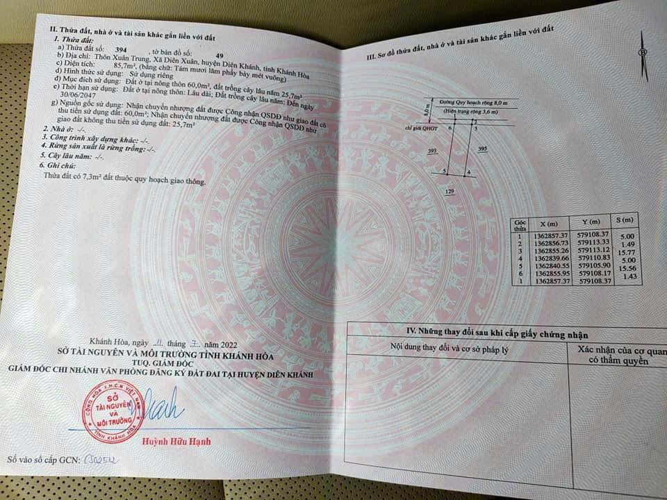 Bán đất xã Diên Xuân, Diên Khánh 85m² giá 750 triệu - Đường bê tông 5m, tiện ích đầy đủ!