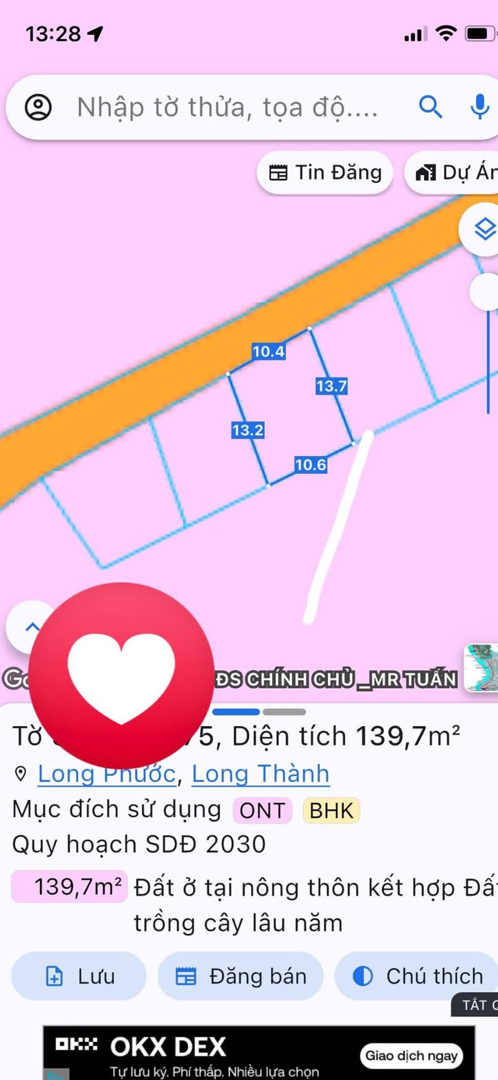 Đất nền tại xã Long Phước, Long Thành 139.7m² giá 1.95 tỷ - Đường rộng thông thoáng!