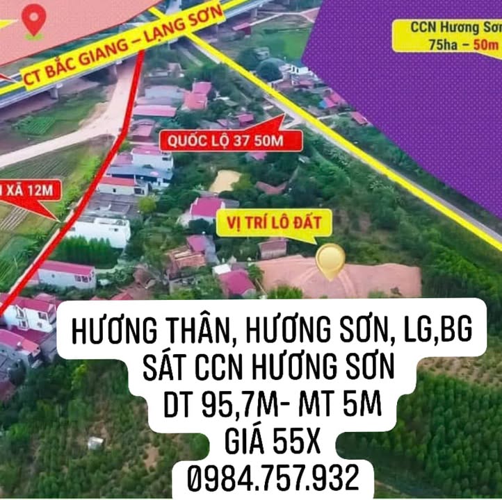 Đất Hương Sơn, Lạng Giang 95m² giá 550 triệu - Vị trí đắc địa, không ngập nước!
