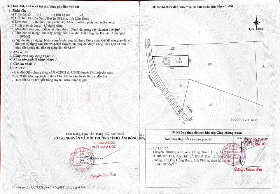 Lô đất Hòa Nam, Di Linh 716m² giá 1.4 tỷ - Chính chủ bán gấp!