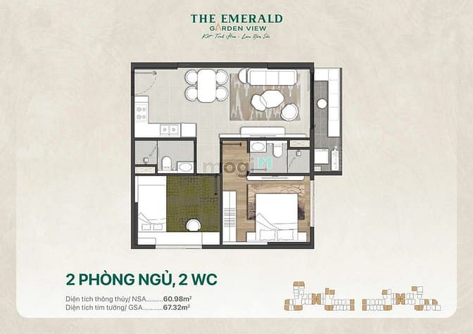 Căn hộ 2PN Emerald Garden View 64m² giá 2.1 tỷ - Không gian sống lý tưởng giữa lòng thành phố!
