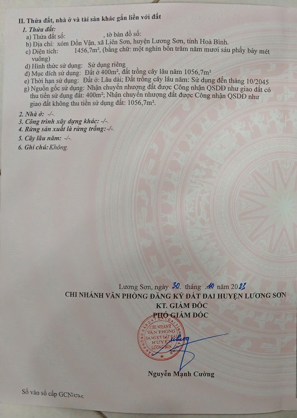 Đất thổ cư 400m² tại Liên Sơn, Lương Sơn - Giá chỉ 4.1 tỷ - Đầu tư nghỉ dưỡng lý tưởng!