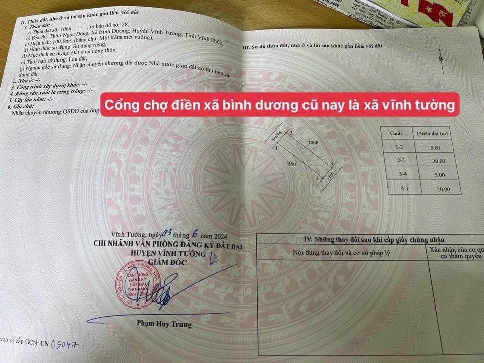 Đất nền Lương Điền Vĩnh Tường 100m² giá chỉ 2.6 tỷ - Đầu tư sinh lời ngay!