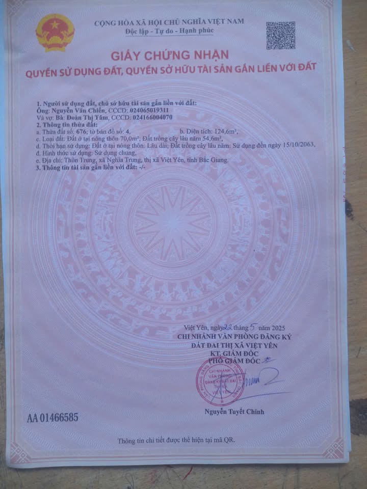 Lô đất đẹp 124,6m² giá 1.35 tỷ tại Nghĩa Trung, Việt Yên - Tiềm năng tăng giá cao!